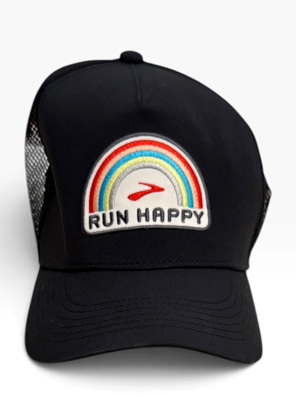 Brooks Run Happy Black Trucker Hat